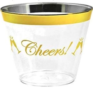 Cheers Gold Rim Plastic Cups - 9oz.